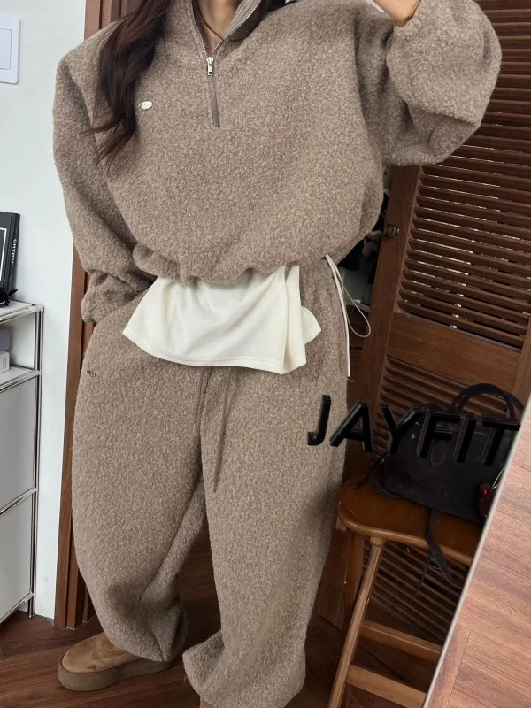 

Dongda Gate с капюшоном ort Plu Толстовка с эластичной резинкой на талии Комплект повседневных брюк Женская мода Теплая зима из хлопка ...