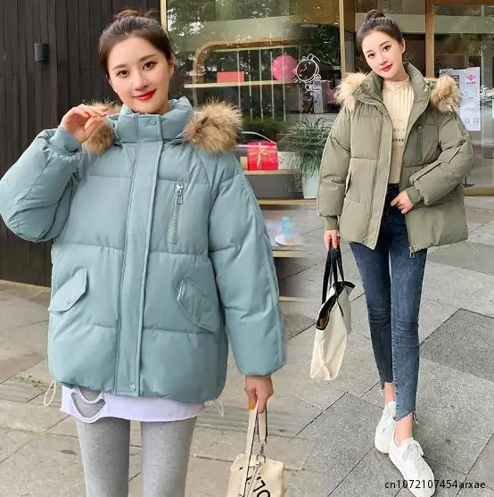 New 2023 Women Winter Autumn Jacket Big Pockets Short Fur Hooded 8 Colors Warm Female Winter Coat Parkas Clothes Outwear