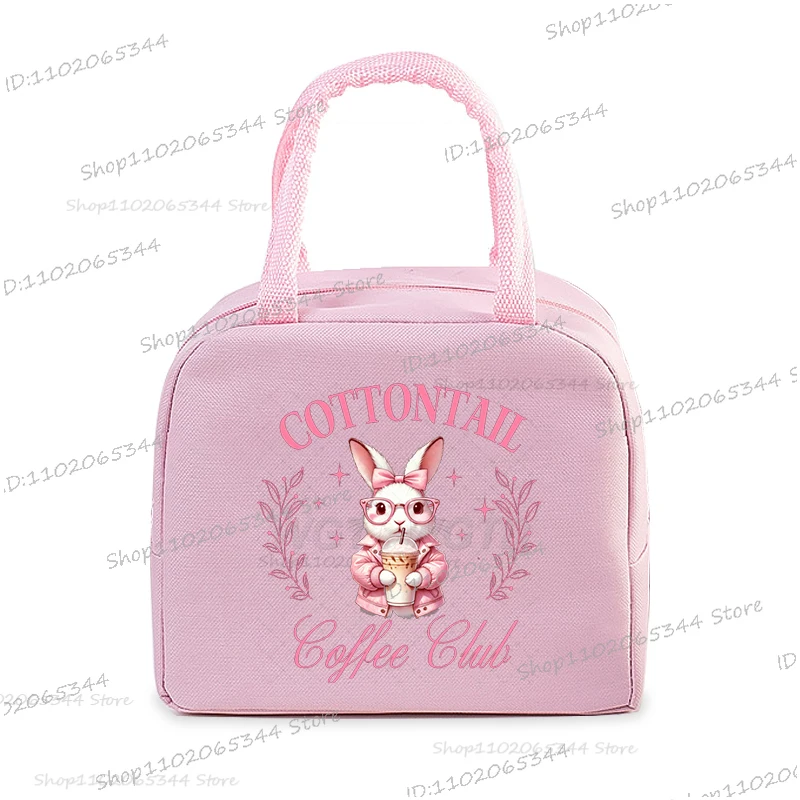 Women Kids Oxford Lunch Bag Flower Bunny Pattern Portable Insulated Thermal Bag Cartoon Animal Rabbit School Lunch Box Handbag