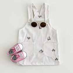 Summer Girls Strap Dress Korean Baby Clothes Infant Version Suspender Dress Flowers Embroidery Sleeveless A-line Infant Dresses