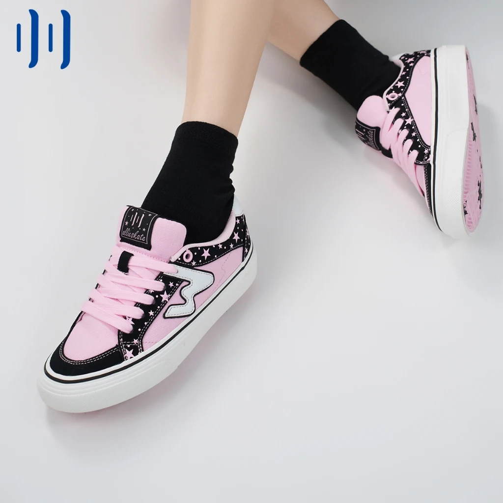 Ollieskate Black Pink Starry Low Top Skateboard Shoes Classic Trendy Student Sneakers Lightweight Wear Resistant For Men Women