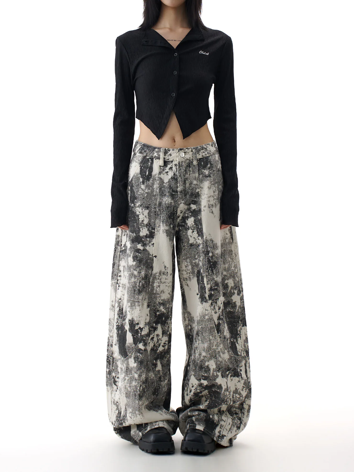 

American Sle Wide Leg Tie Dye Design Loose Women's Jeans Casual Straight Leg Pants Dra Sensation Slimming Effect