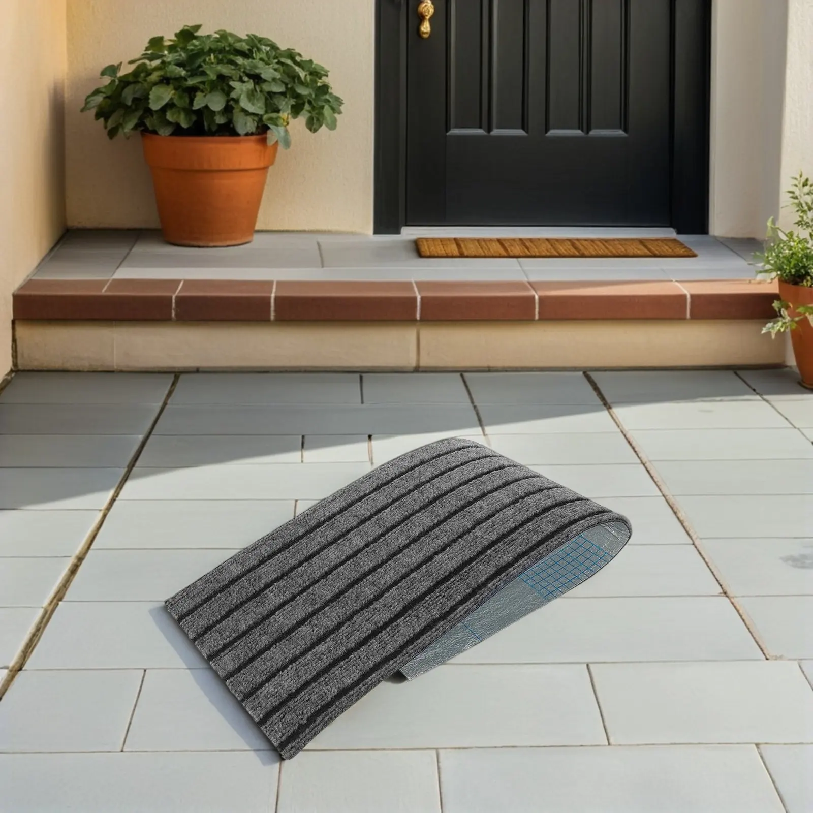 2Pcs Outdoor Anti Slip Door Mat Non Skid Stair Treads Self Adhesive Striped Carpet Commercial Step Mats Safety Rug 31x9 Inch