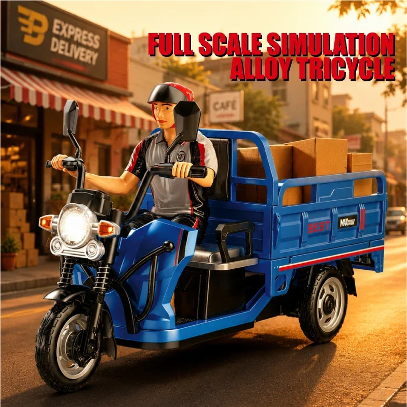 New JJRC C8843 Full Scale Simulation  Alloy Tricycle With Doll Brushed Motor Outdoor Toy Truck Children's Boys Christmas Gift