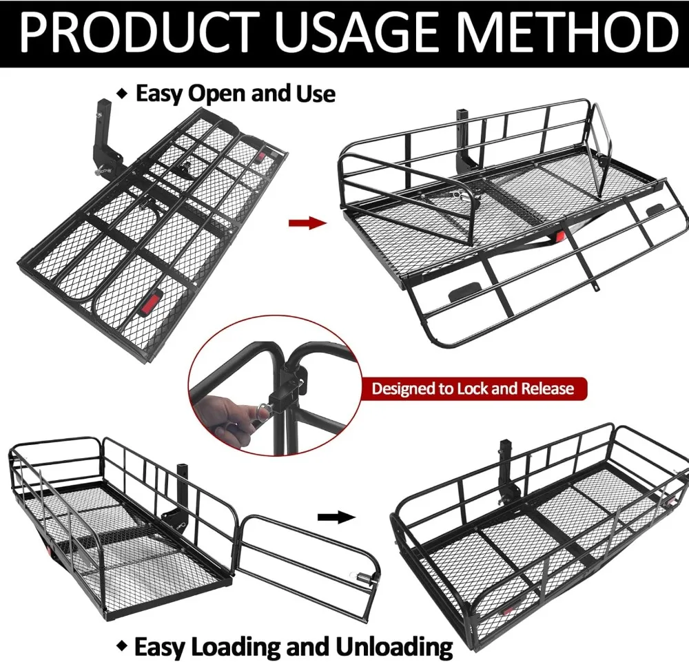 

Heavy Duty Folding Hitch Cargo Carrier 60x24x14 510LB Capacity for SUV Truck Trailer Camping