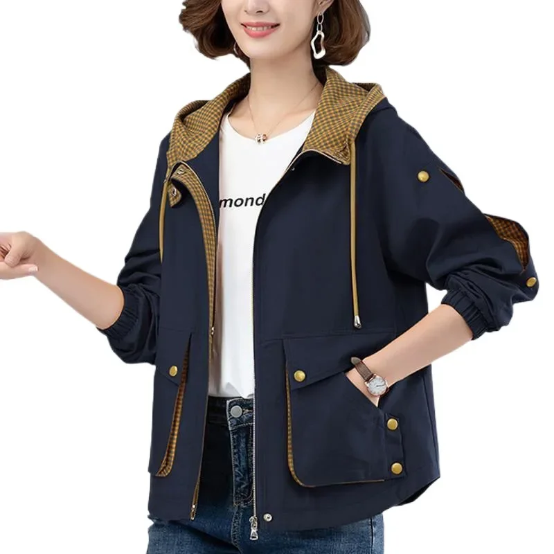 Kurze samt Herbst Winter Trenchcoat für Frauen Kapuze lässig plus Größe Wind breaker Tops lose Frühlings jacken weibliche M-4XL