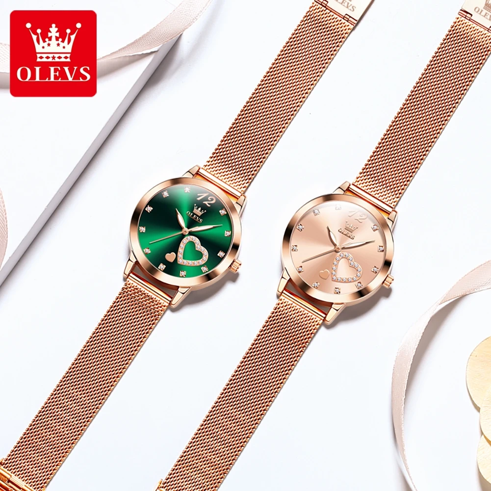 OLEVS 5189 Watch For Women Milanese Steel Strap 30M Waterproof Quartz Woman Watch Diamond Scale Heart Shape Ladies Wristwatch