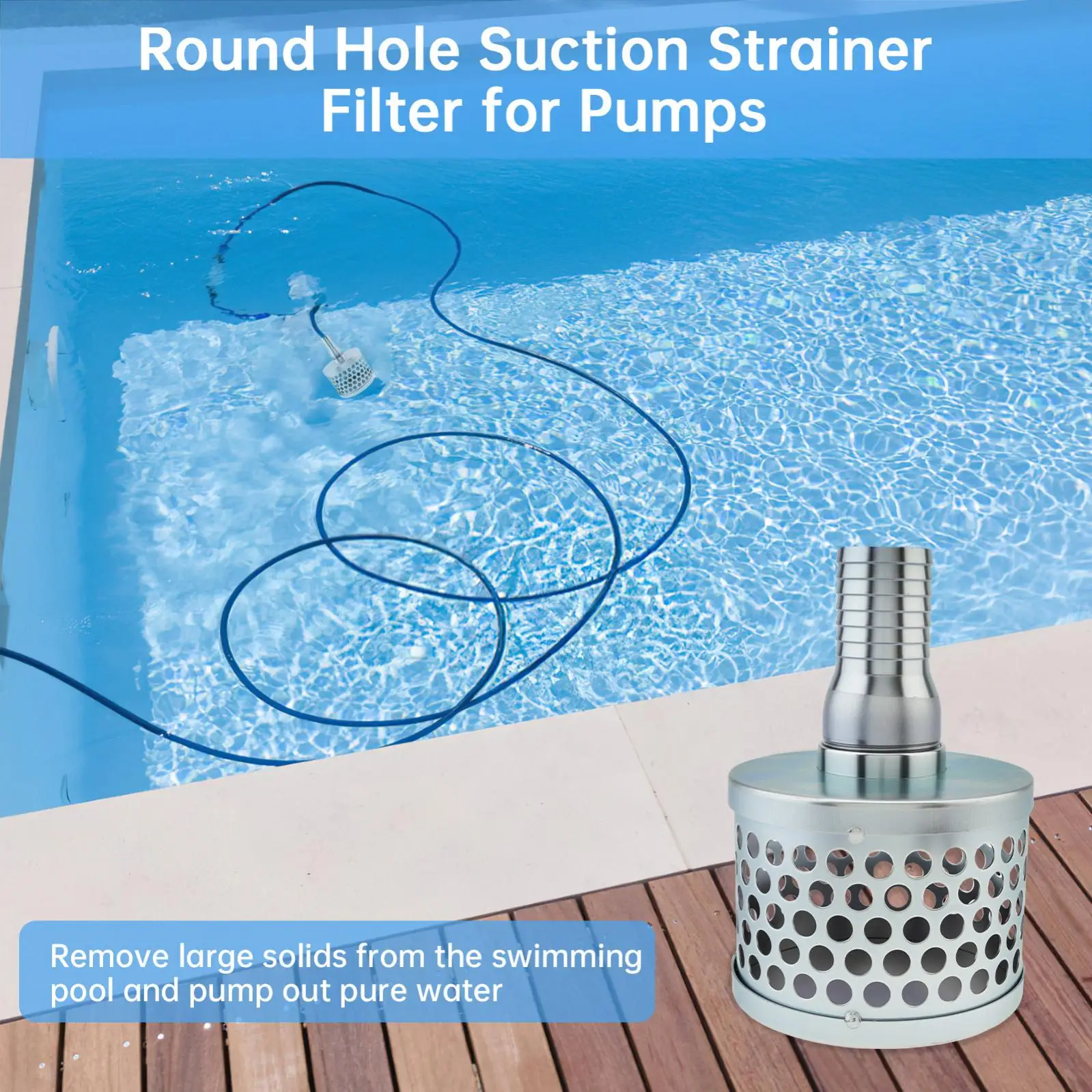 NPT Thread Round Hole Suction Strainer Filter for Pumps with Hose Connector Carbon Plated Steel Basket Water Suction Filter