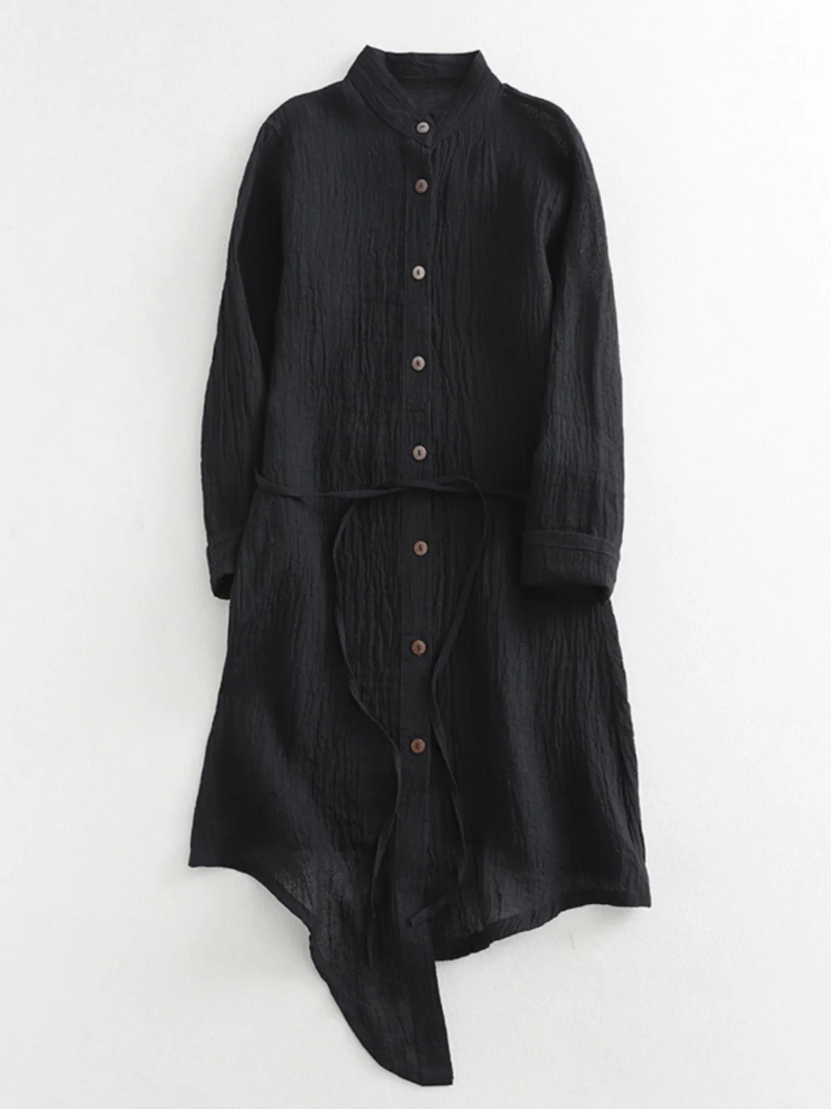 Spring Summer Textured  Color Midi irt Jaet Women's Original Design Loose Fit Long Sve Stand Collar Open Cardigan