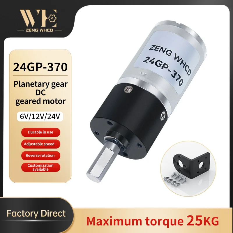 WHCD ZENG Miniature Planetary Gear Reducer DC Brushed Motor GA24Y-370, Forward and Reverse All-Metal Gears, 6V~24V with Bracket.