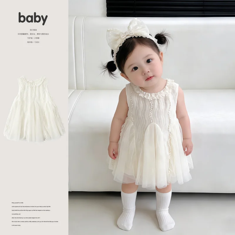 

Summer Korean-style sweet patchwork princess dress for infants and toddlers, casual summer thin stylish lace dress for baby girl