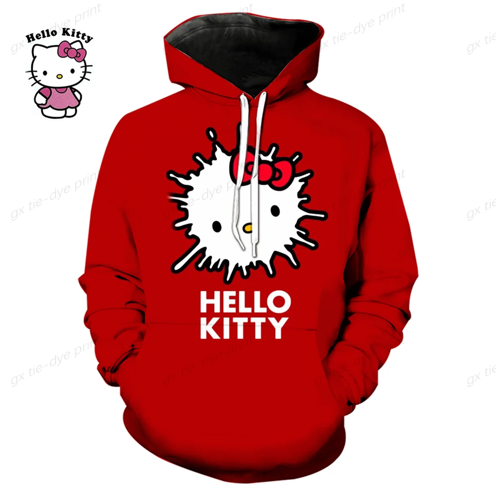 Spring and Autumn Hello Kitty Cartoon 3D Cute Hello Kitty Autumn/Winter Women's Printed Sweater Fashion Casual Hooded Sweater