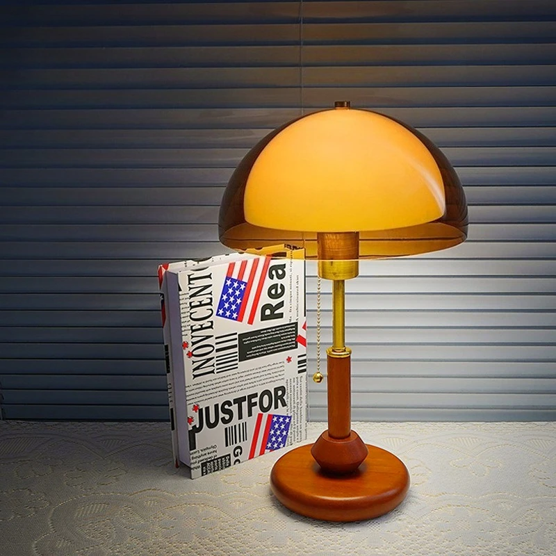 Wooden Tricolor Desk Lamp Retro Minimalist LED Table Lamps Bedroom Bedside Flicker Free Mood Light Home Decor Reading Lights