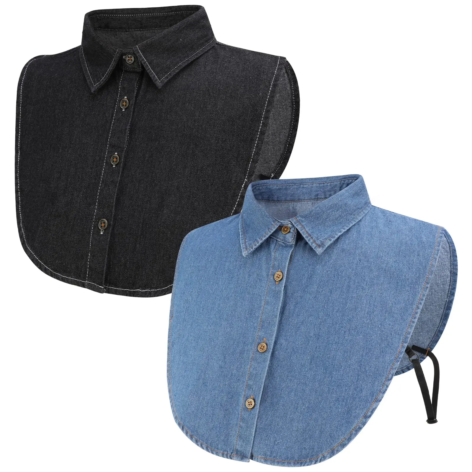 2 Pcs Womens Fake Collar Detachable, Half Shirts Blouse Collar Solid Color Denim Fake Collar False Shirt Collar Dickey Collars R