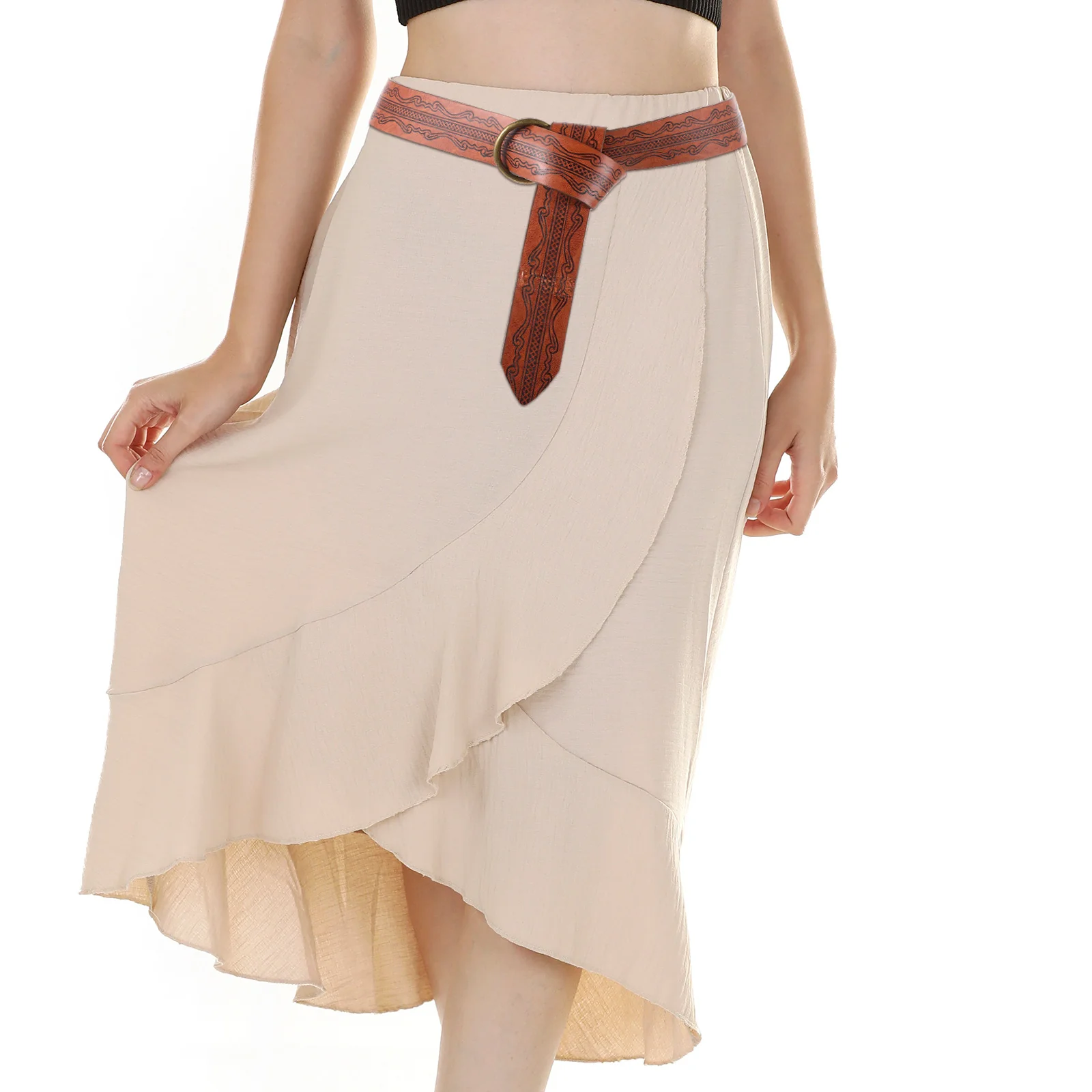 حزام خصر عصر النهضة في العصور الوسطى فايكنغ منقوش عتيق إكسسوار حزام خصر طويل للرجال زي الفايكنج للرجال #3