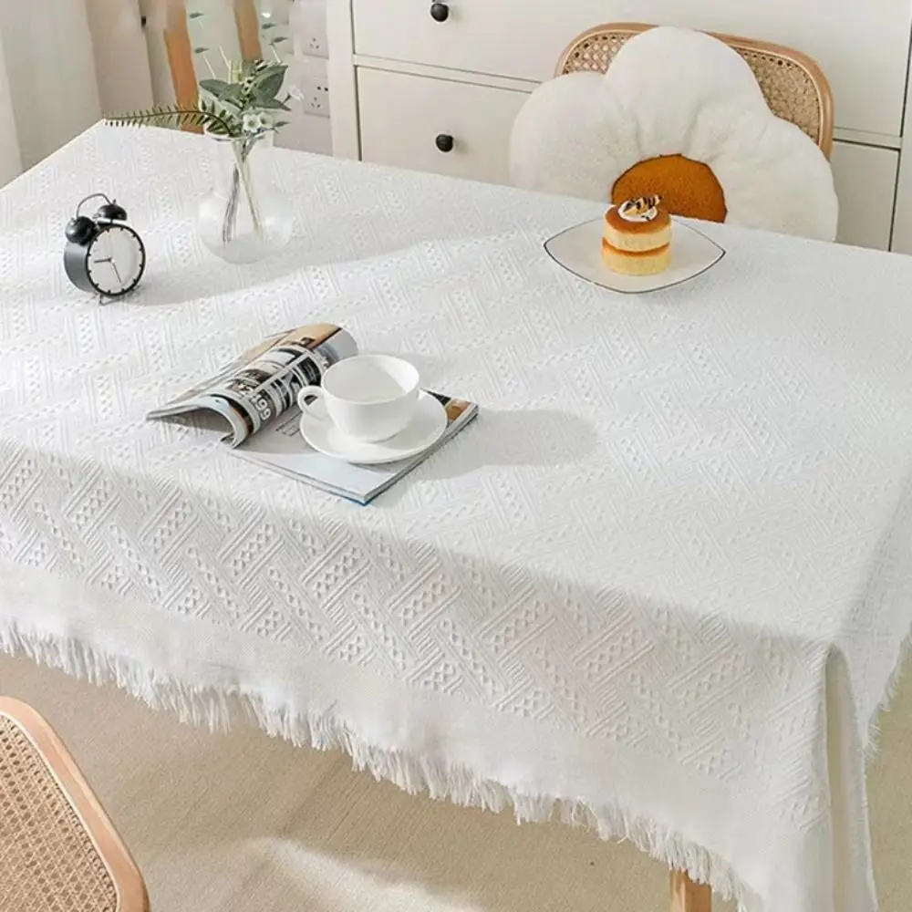 

Home Decor Tassel Edge Interweaving Grid Tablecloth Rectangular Washable Table Cover French Rustic Coffee Table Mat Dining Table
