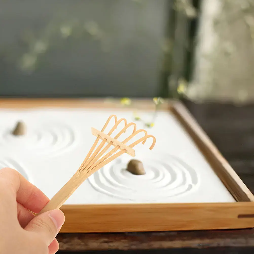 

Набор миниатюрных бамбуковых грабель для песочницы, аксессуары для сада, грабли для дзен-сада, мини-грабли для стола