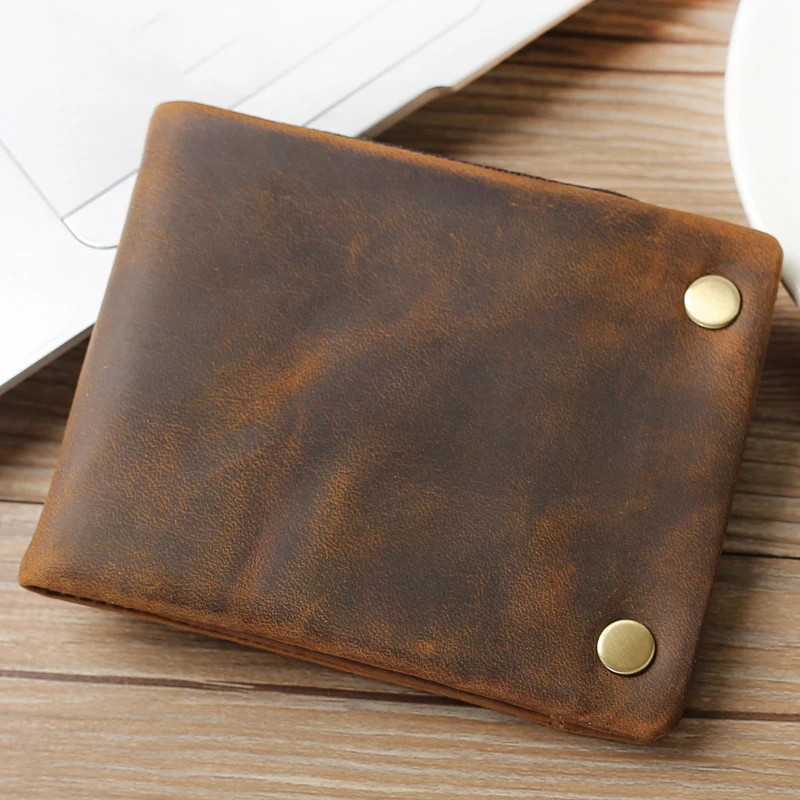 Vintage Zipper Leather Short Purse Men Women Trifold Wallet Leather Multi Cards Holder Cash Coin Purse Men Wallet Luxury Design
