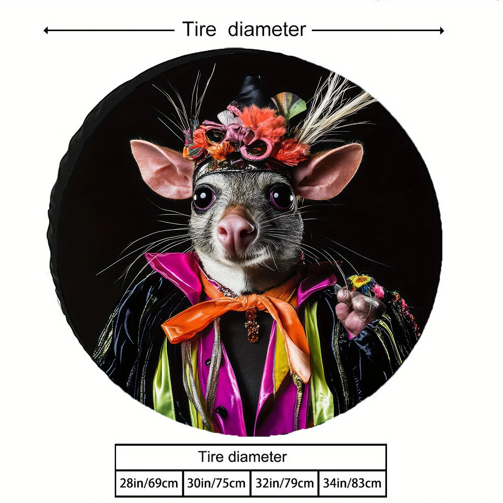 Vibrant Costume-Themed Rat Tire Cover - Retro Glam Style, Easy Install Polyester, Fits Most Vehicles, Perfect For Halloween & Th
