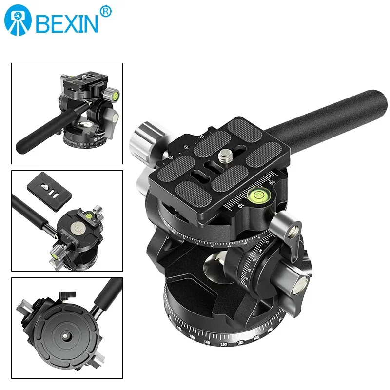 BEXIN New Hollow Video Hydraulic Head -80°+90° Double Panoramic Structure CNC Lightweight Compact Fluid Video Head for Tripod