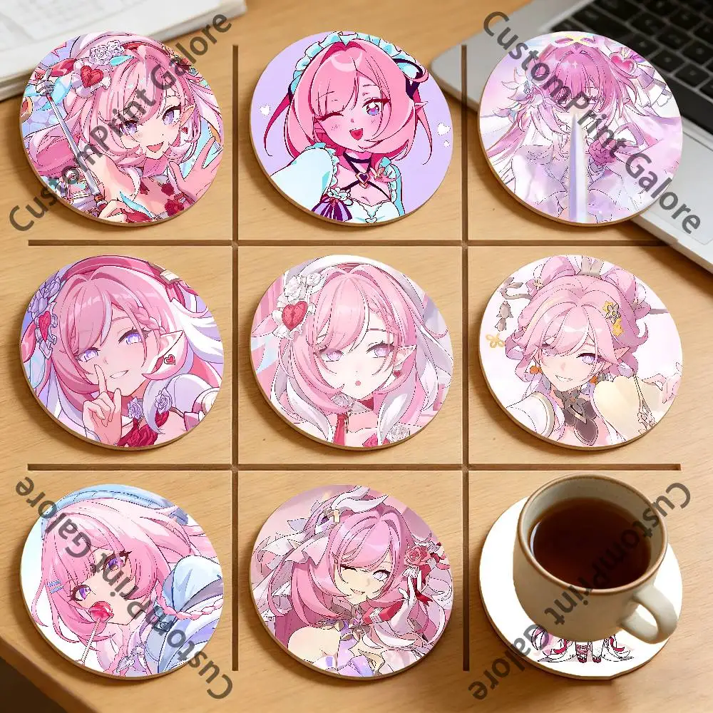 

Elysia H-Honkai I-Impact Round Pine Coasters Durable Reusable Beautiful Home Decor Non-Slip Water-Resistant