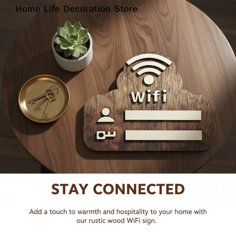 【TG】1Pc Rustic Wooden WiFi Password Sign Minimalist Durable Wall-Mounted Wireless Network Indicator Plaque Home Decoration