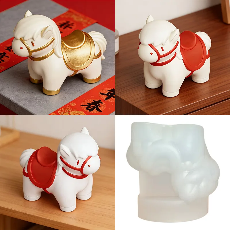 

Cute Horse Sculpture Mold, Reusable Silicone Mold for DIY, Cement Plaster Resin Candle Crafts, Auspicious Blessing Desk Ornament