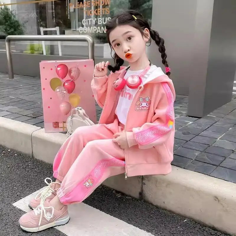 

Sanrio Kuromi kids Pure Cotton Korean Style Casual Sportswear Set Women's Autumn Winter Student Open Cardigan Sweatshirt 2PC Set