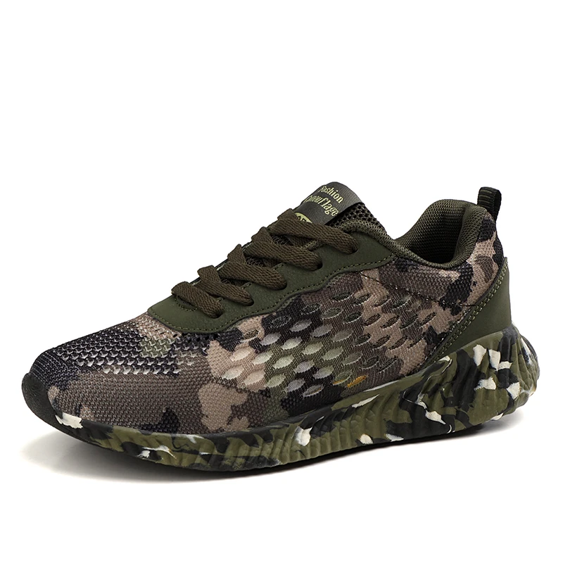 Men Camouflage Green Scale Sport Shoes Four Season Breathable Casual Jogging Running Non-slip Training Sneakers Unisex