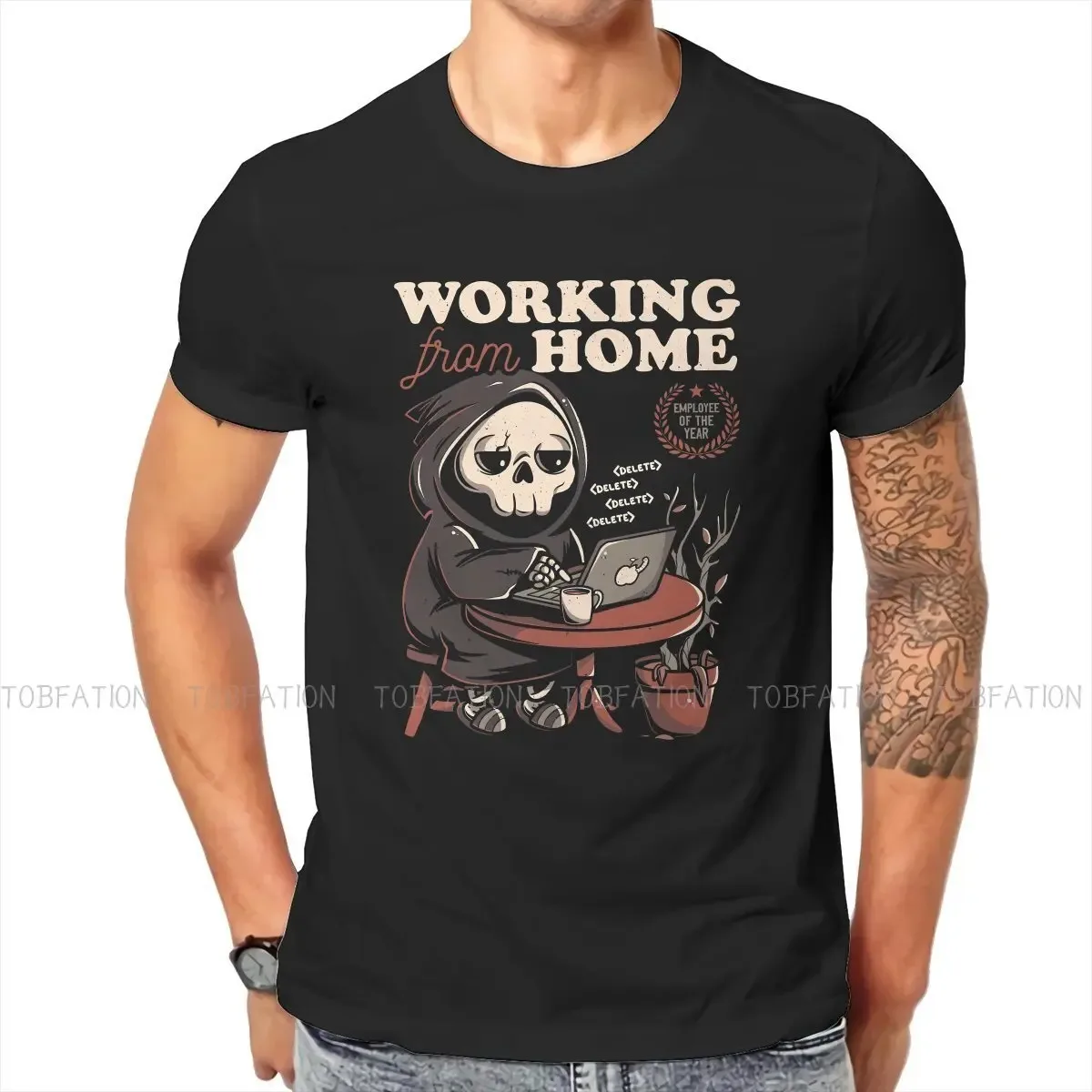 Working From Home Creepy Skull TShirt For Male Baphomet Satan Lucifer Clothing Style T Shirt Soft Print Fluffy 2024