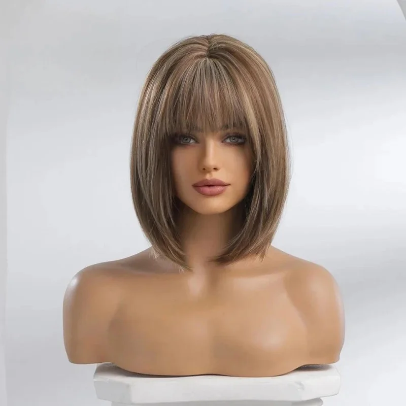 

Модные женские парики из 100% натуральных человеческих волос: короткие, коричневые, светлые, волнистые, боб-каре, 12 дюймов