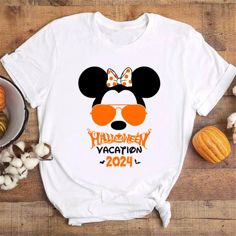 Disney Halloween Mickey Women T-shirt Festival Style Print T Shirt Female Clothing Fashion Gilr Tops