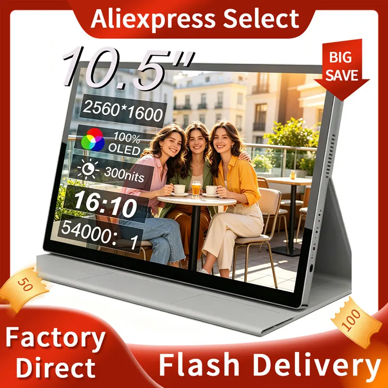 10.5 Inch 2K OLED Portable Monitor 2560x1600 Touch Screen IPS‑Level Display HDMI Type‑C External Second Screen for Laptop Phon