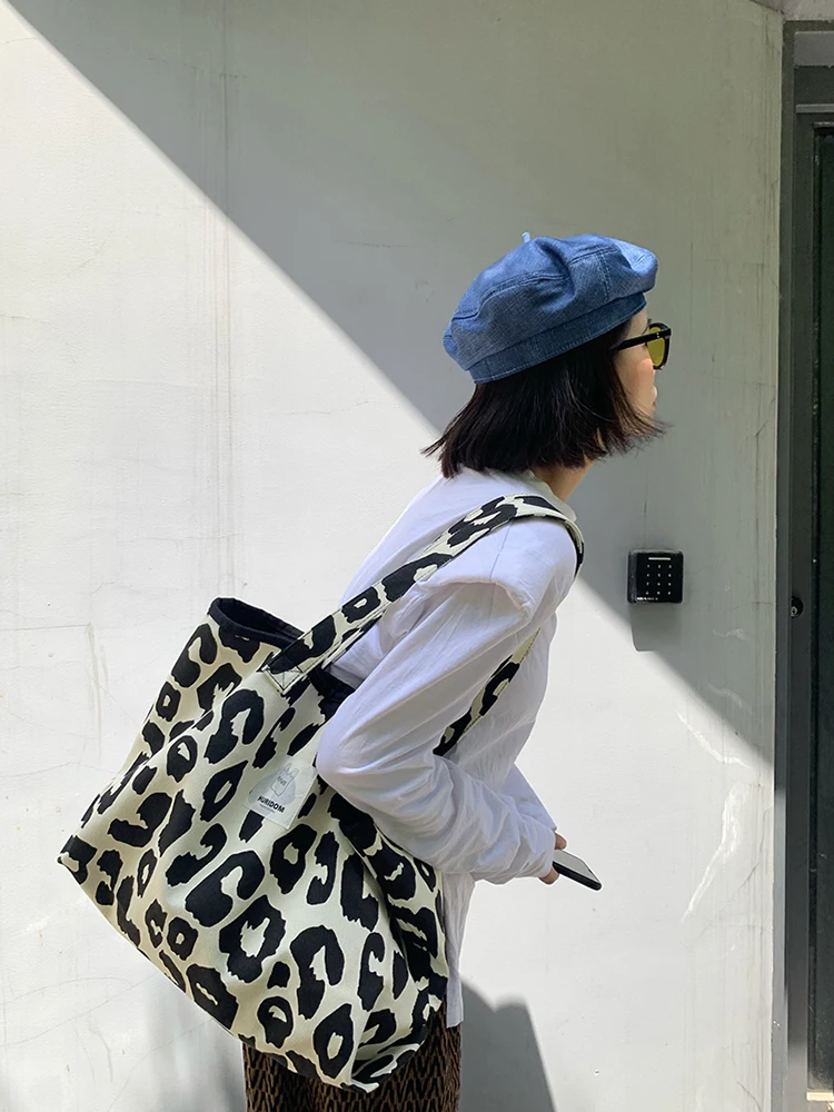 Original Fashion New Leopard Print Single Shoulder Women's Bag Simple And Versatile Large Capacity Shopper Canvas Handbag Trendy