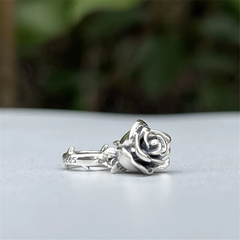 Mistletoe 925 Sterling Silver Rose Dangle Pendant Charm European Jewelry