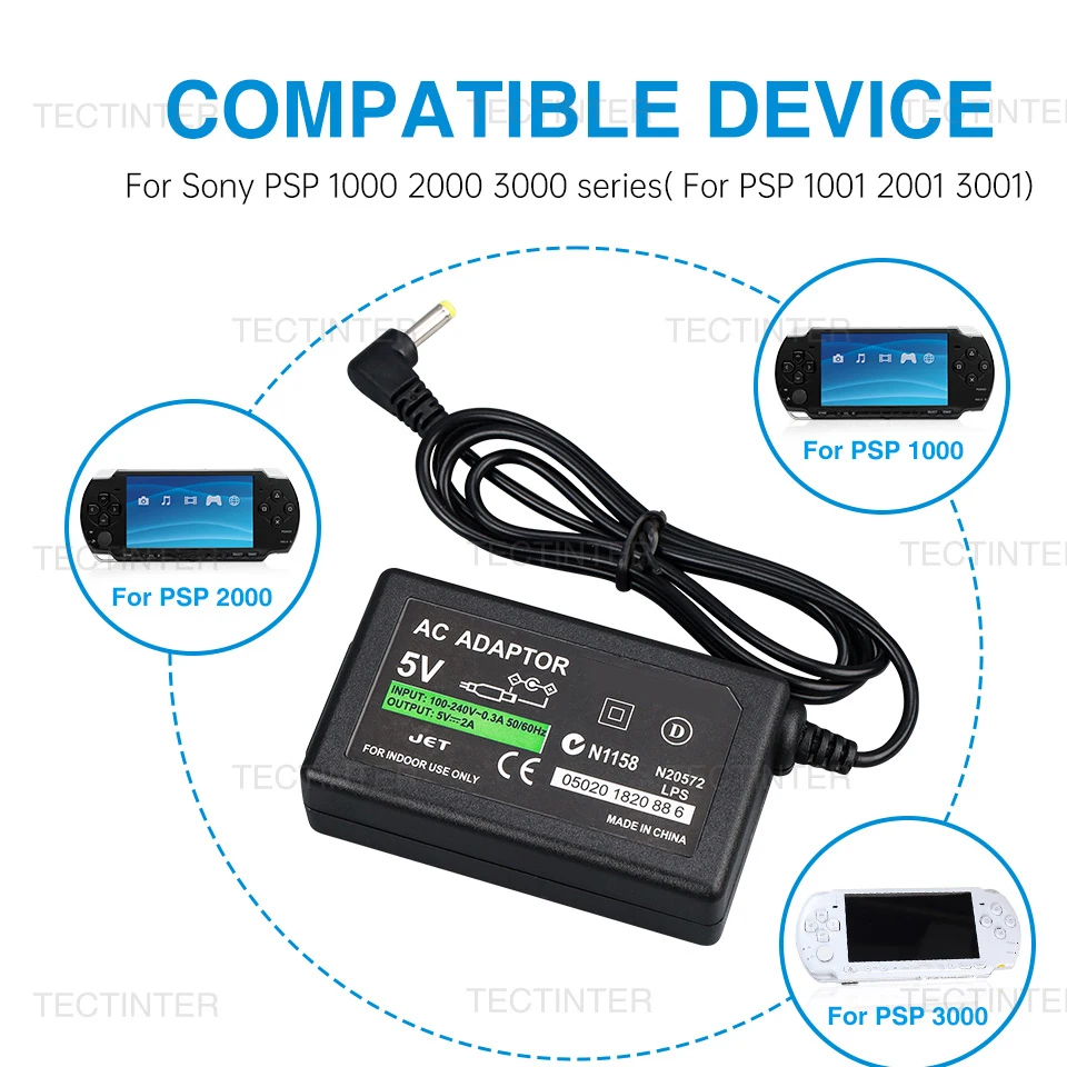 For PSP Charger AC Adapter Wall Charger Power Supply Cord Compatible with Sony PSP PlayStation 1000 2000 3000 EU US Plug image 2