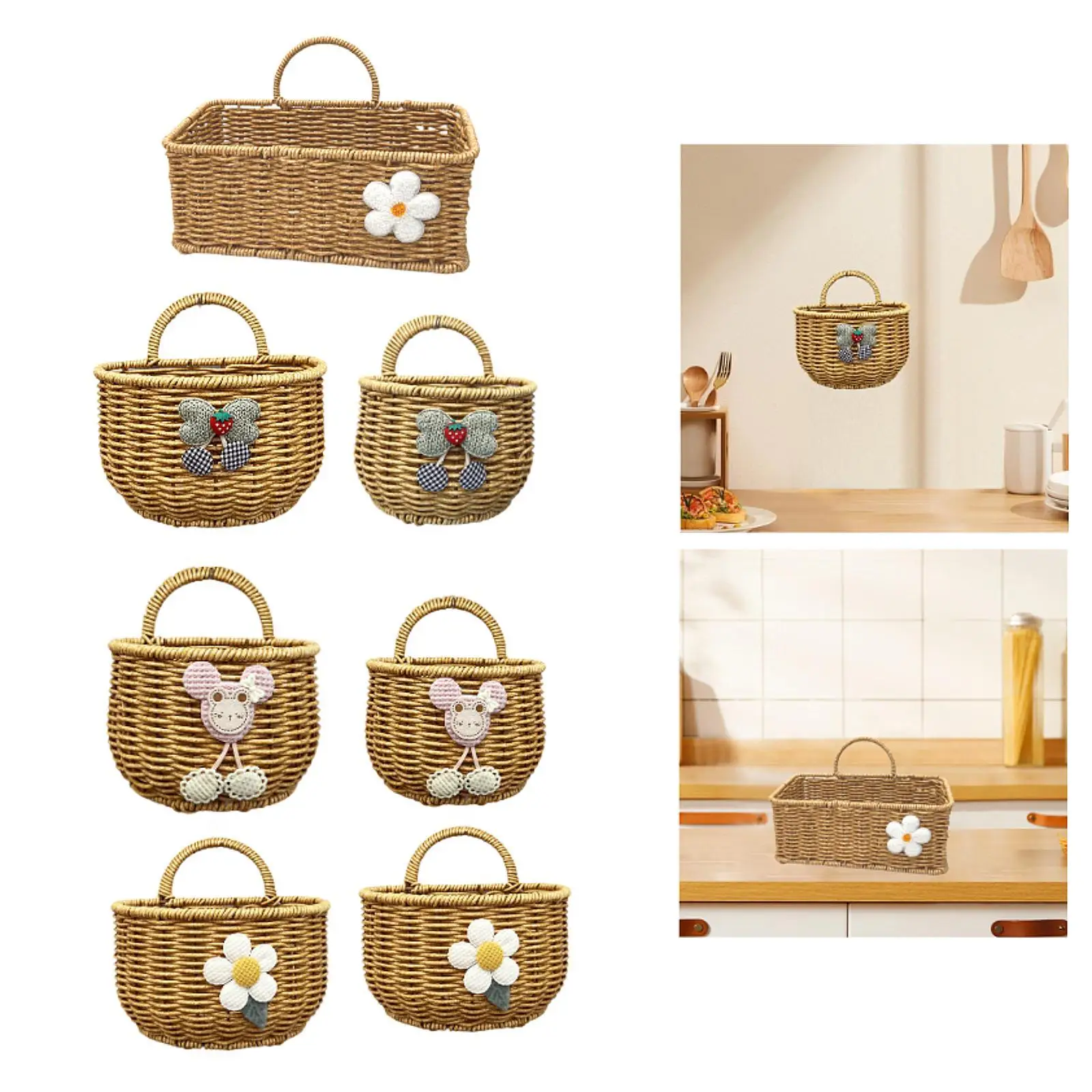 Hanging Storage Basket Imitation Rattan Container for Fruit Potato Key