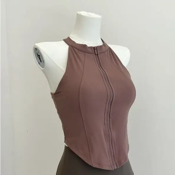 Women's Sportswear Innerwear with Chest Pad Front Zipper Slim Fit Yoga Bra Top Fitn Running Training Vest