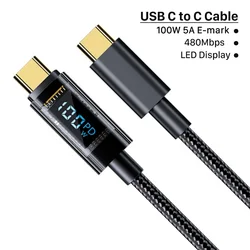 5A E-mark PD100W USB Cable LED Display USB C to Type C PD Fast Charging Cord For MacBook Samsung Huawei Xiaom cable usb