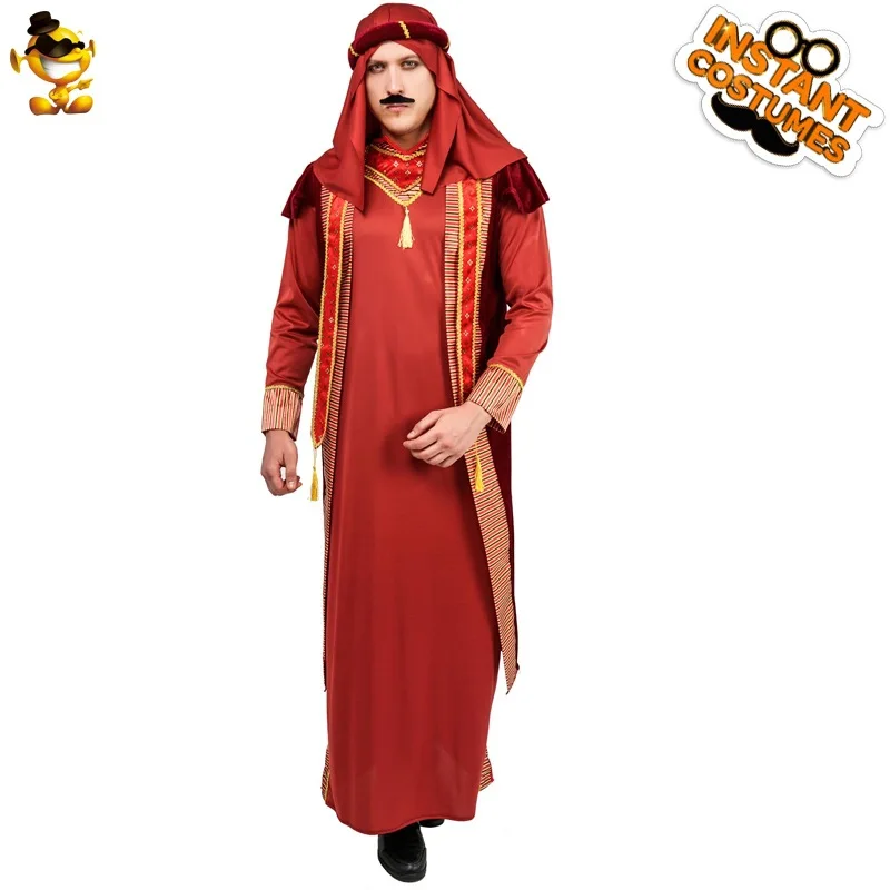 Adult Men's Arab Elder Costume Party Stage Performance Costume 3pcs Headscarf Robe Sleeveless Jacket
