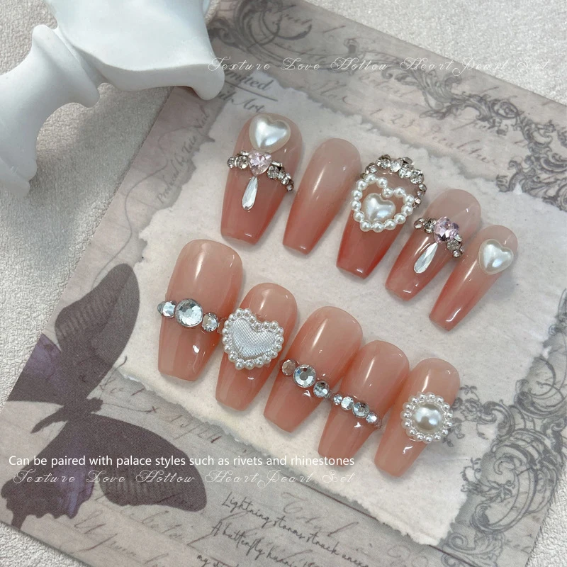 100 Teile/beutel Gemischte Perle Nagel Strass 3D Halb Runde Perle Herzförmige Nagel Charms DIY Handgemachte Accessoires Für Telefon Fällen