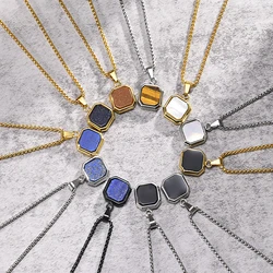 Men's Necklaces Stainless Steel Pendant Jewelry Vintage Square Inlaid Shell Acrylic Necklace Couple pendant Gift Hot Sales
