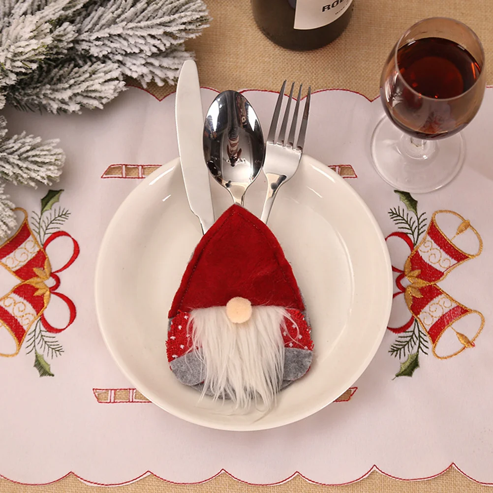 

6Pcs Knife and Fork Cover Set Adorable Christmas Design Silverware Holder for Dining Table Decoration Red Grey