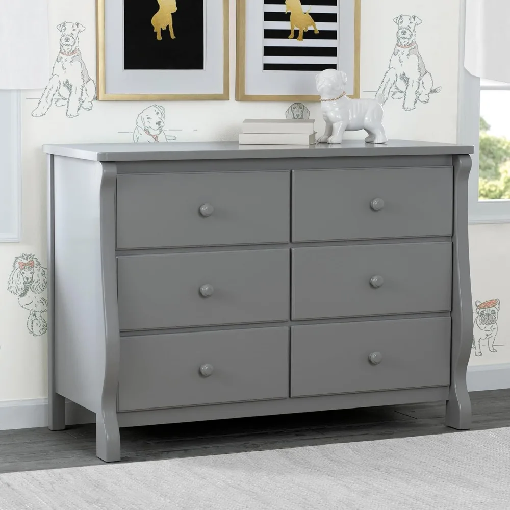 Delta Vanity Children Universal 6 Drawer Dresser with Interlocking Drawers - Greenguard Gold Certified,Grey Dressers for Bedroom