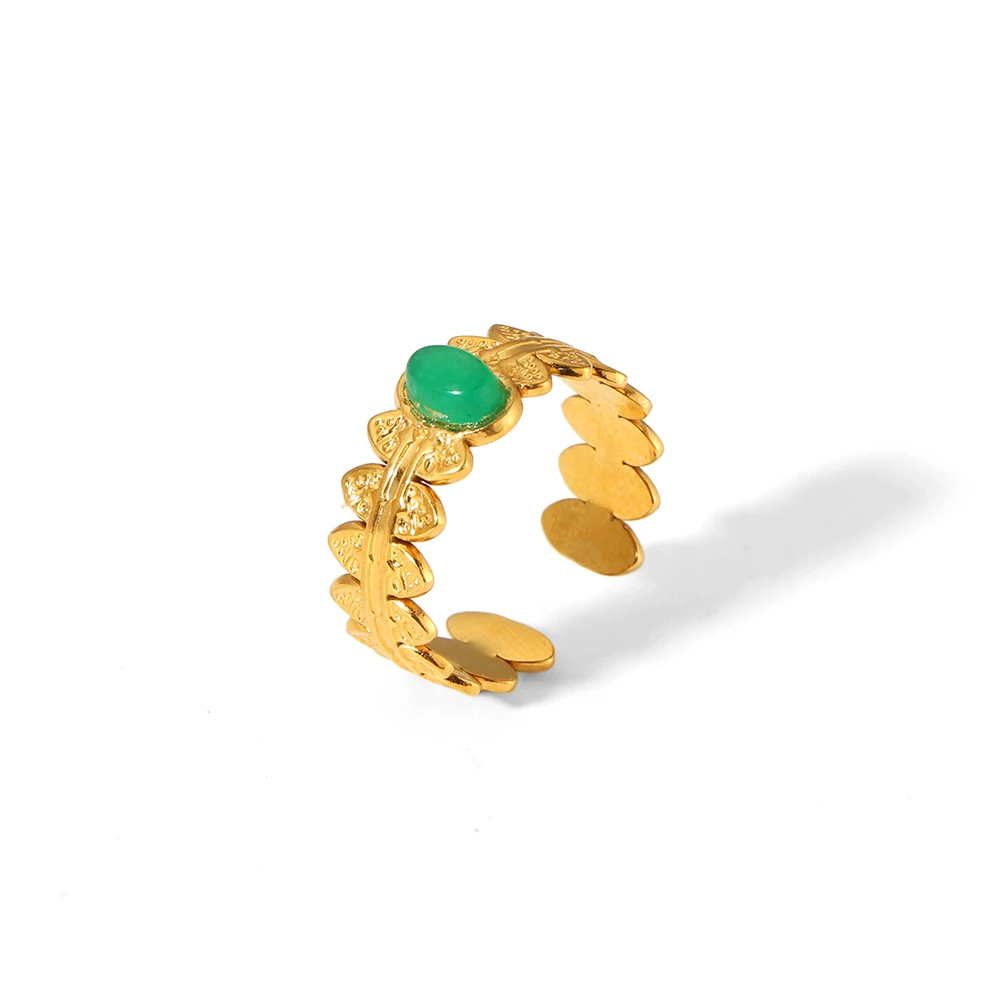 Vintage Naturstein Geometrischer Vergoldeter Edelstahlring Verstellbarer Türkisring Trendiger Modischer Schmuckring für Damen – Detail 9