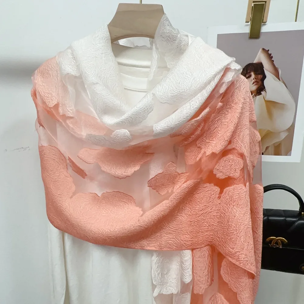 

Elegant Printing Silk Scarf Shawls Sunscreen Transparent Mesh Neck Scarves Neckerchief Korean Style Flower Hijab Wraps Party