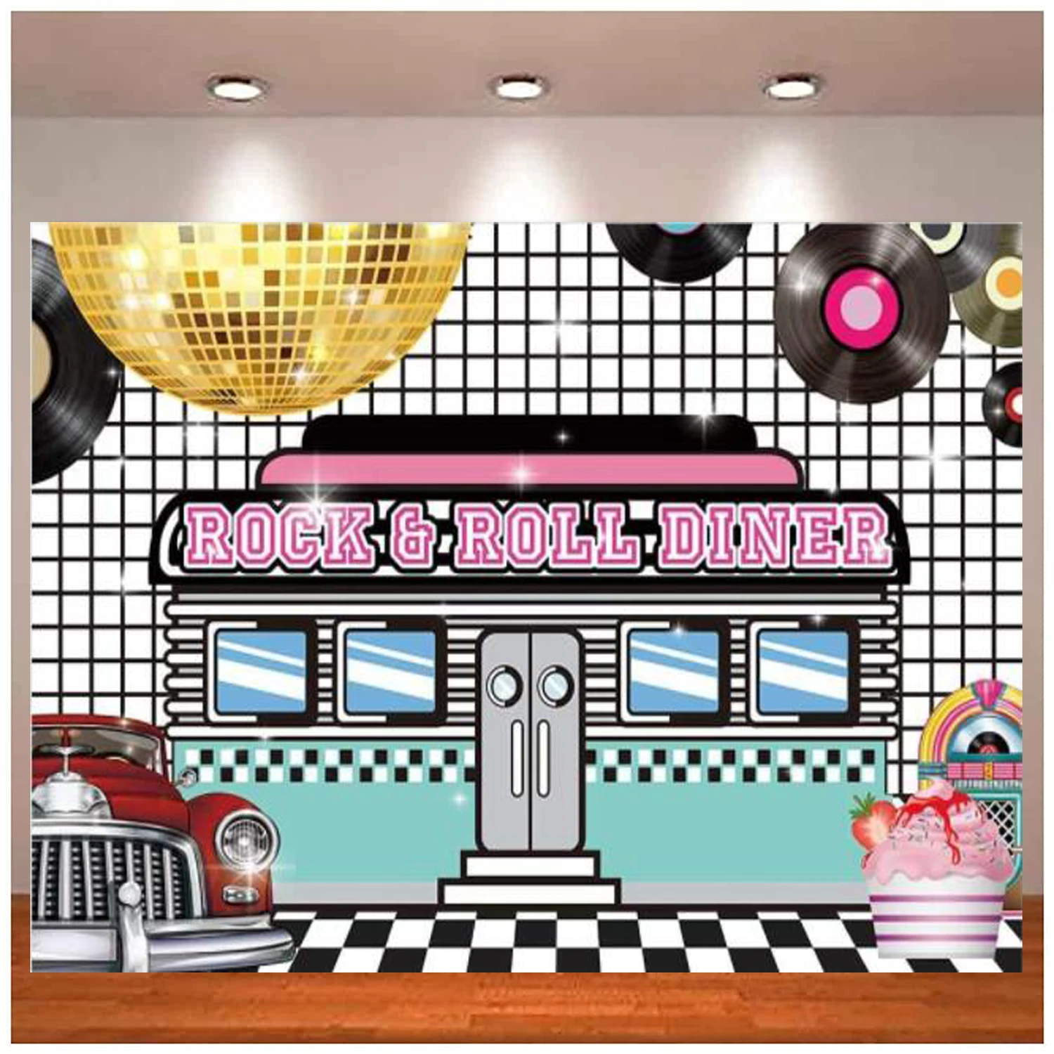 Retro Rock N Roll Diner Party Photography Backdrop Sock Hop Dance Cosplay Prom Background Classic 1950s Adult Birthday Decor