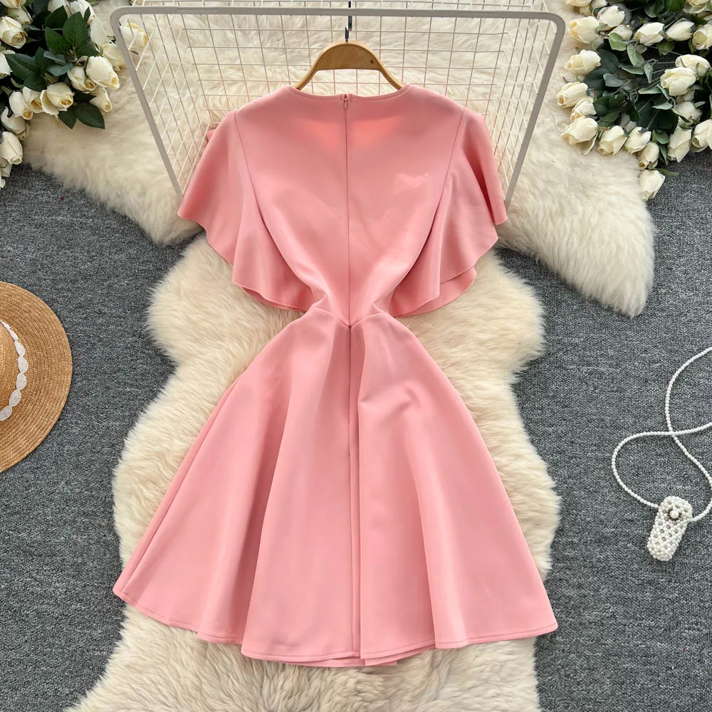 Robe rétro élégante en velours ajouré, col en v, slim, décontractée, taille haute, robes de cérémonie pour femmes