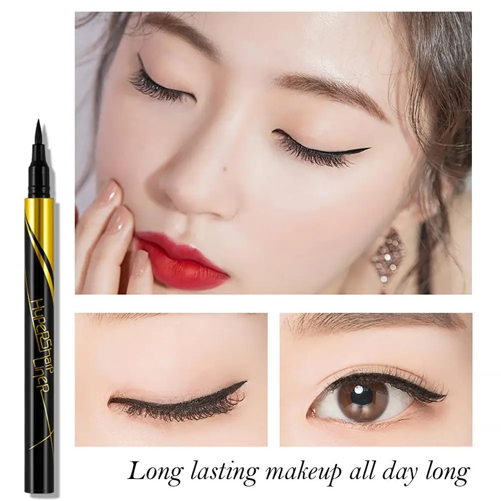 Czarny płynny eyeliner w pisaku, długotrwały eyeliner w pisaku dla kobiet, szybkoschnący, złoty wygląd, błyszczący eyeliner J7R7
