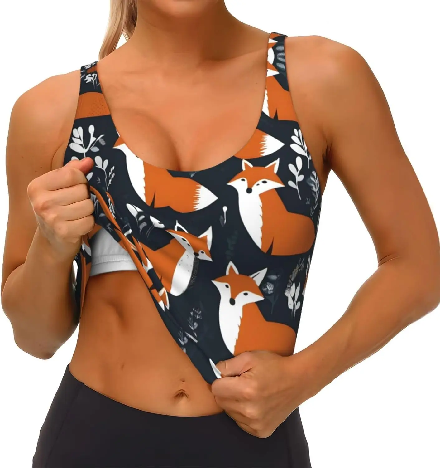 Gilet de sport pour femmes, imprimé motif Animal Fox, pour Yoga, entraînement, Fitness, décontracté, sans manches, pour filles athlétiques, noir, moyen